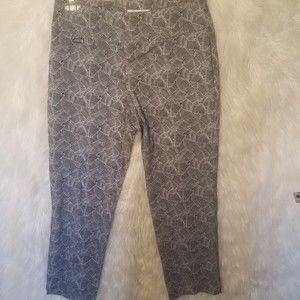 Peck & Peck Pull On Pants Blue Palm Leaves Size 2 Stretch Ankle